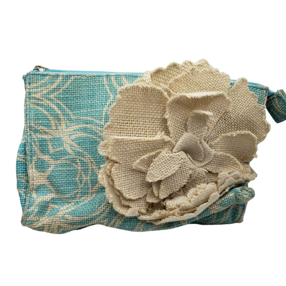 Mud Pie Bap Lady Jute Cosmetic Swimsuit Travel Bag Zip Clutch Beach Flower